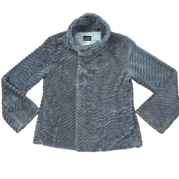 Patagonia Women’s Pelage Faux Fur Coat‎ Jacket Funnel Neck Full Zip Gray Medium - Picture 1 of 8